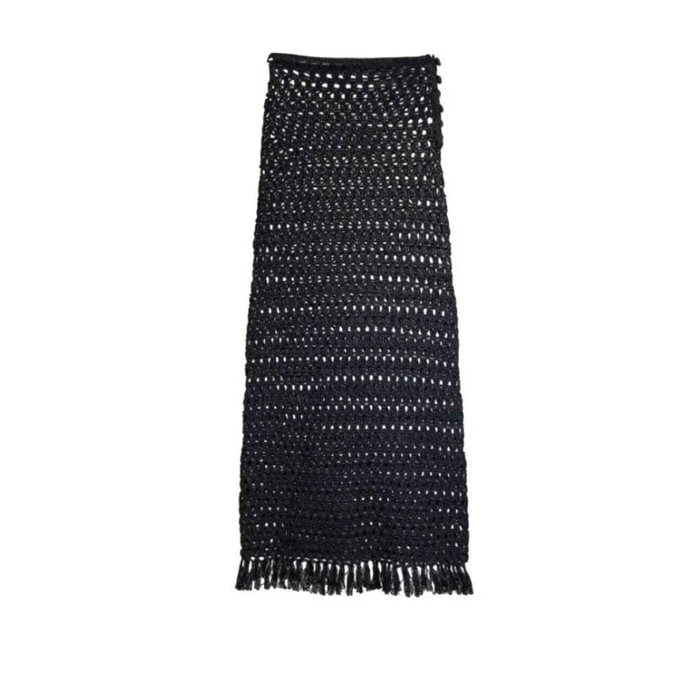 NWOT Marysia Crochet Maxi Skirt Cover Up Womens XXL Black Cotton Fringe Swim NEW - Picture 13 of 13